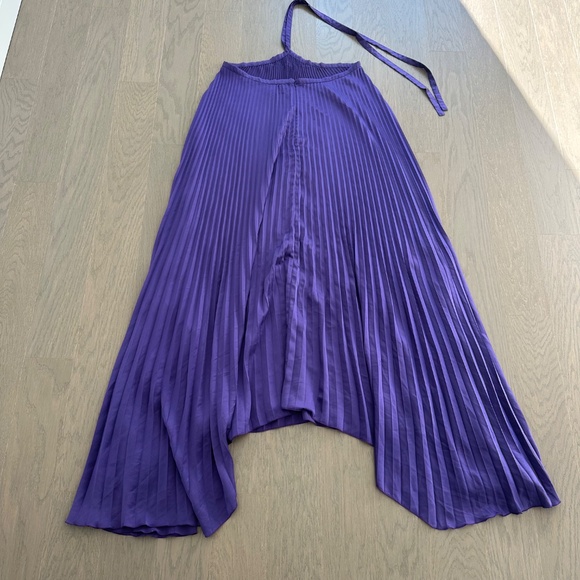 L'IDEE Deesse Purple Pleated Halter Maxi Dress Viola US 8 - Picture 3 of 10